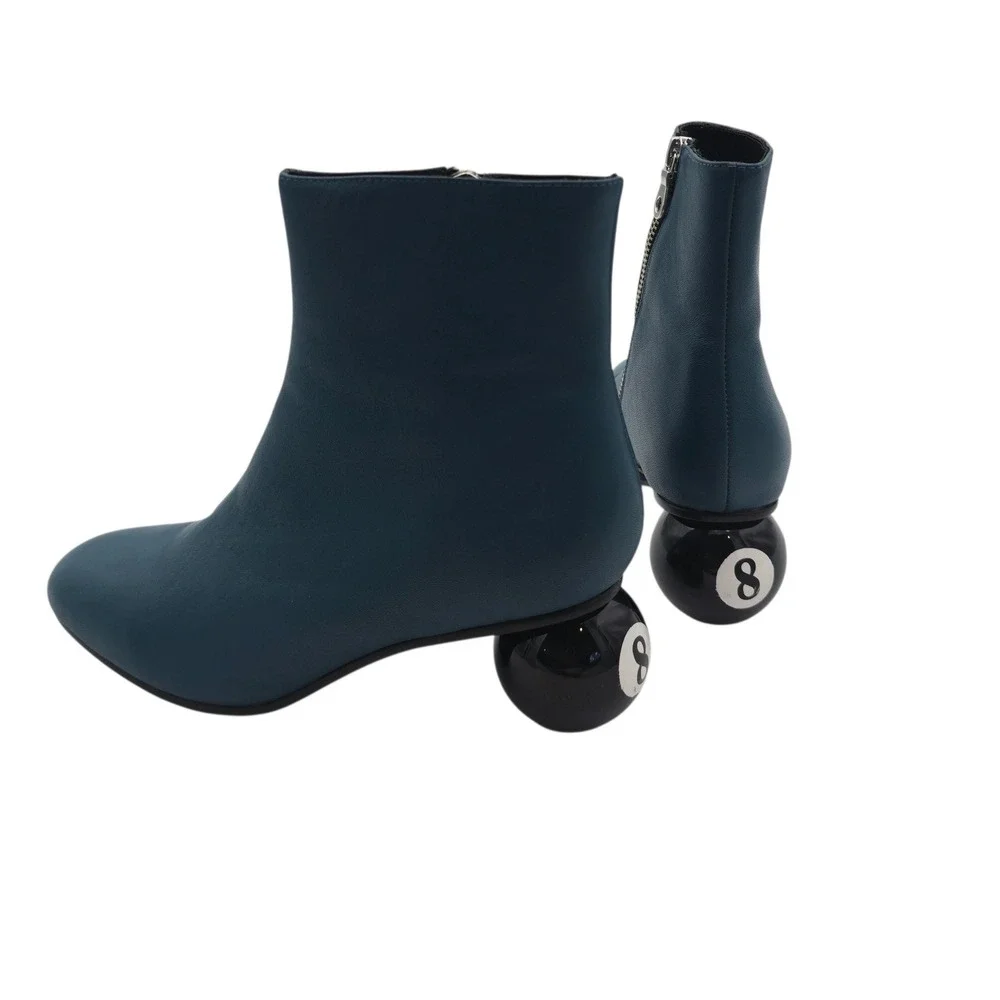 Maison Mihara Yasuhiro Billiard 8 Ball Heel Ankle Boots Teal Leather US‎ 7